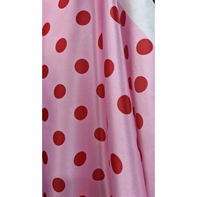 Tela Rosa De Bolas Rojas Raso De Novia ( 1 Metro) Rosa Pálido Raso Novia