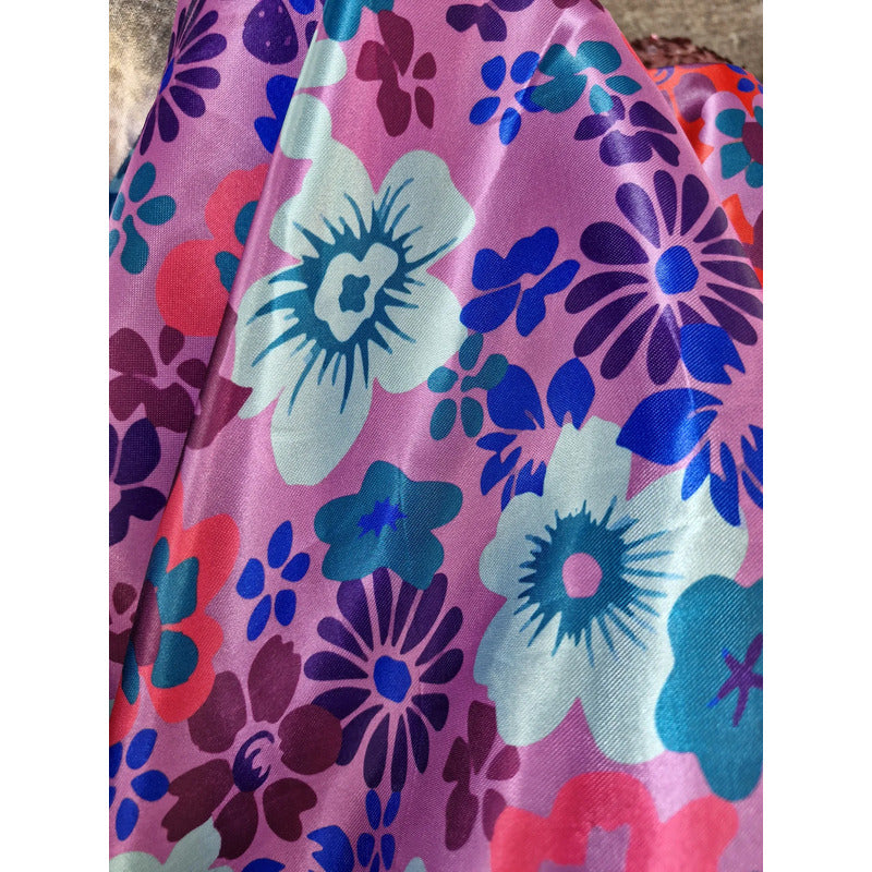 Tela Raso Estampado Flores Atlan ( 1 Metro) Lila Raso Flores
