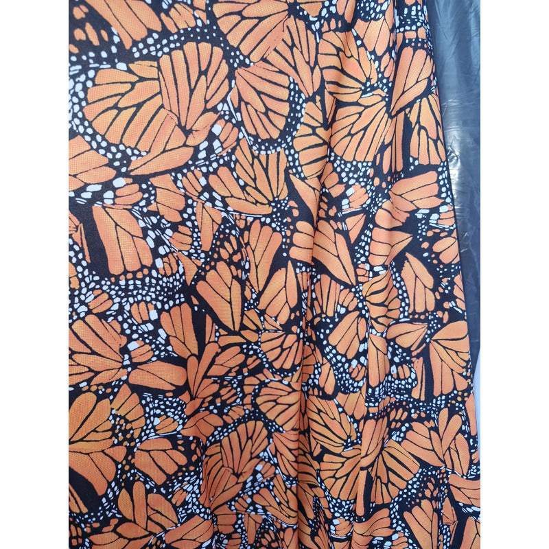 Tela Mariposa Monarca Bombay ( 1 Metro) Naranja Mariposas