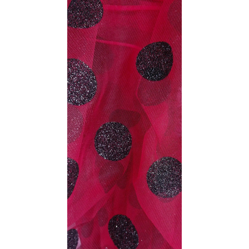 Tela  Mesh Tricot Con Glitter ( 1 Metro) Rojo Bolas