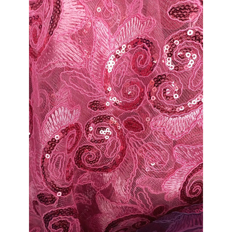Tela Con Patrones Bordados Y Lentejuelas De Colores (1m)