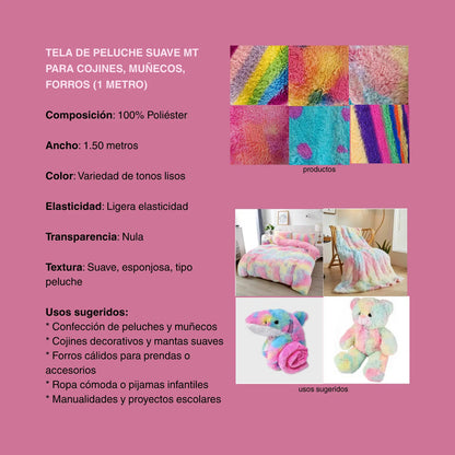 Tela Peluche Suave Para Cojines, Muñecos, Forros (1m) Agua Tons Pastel