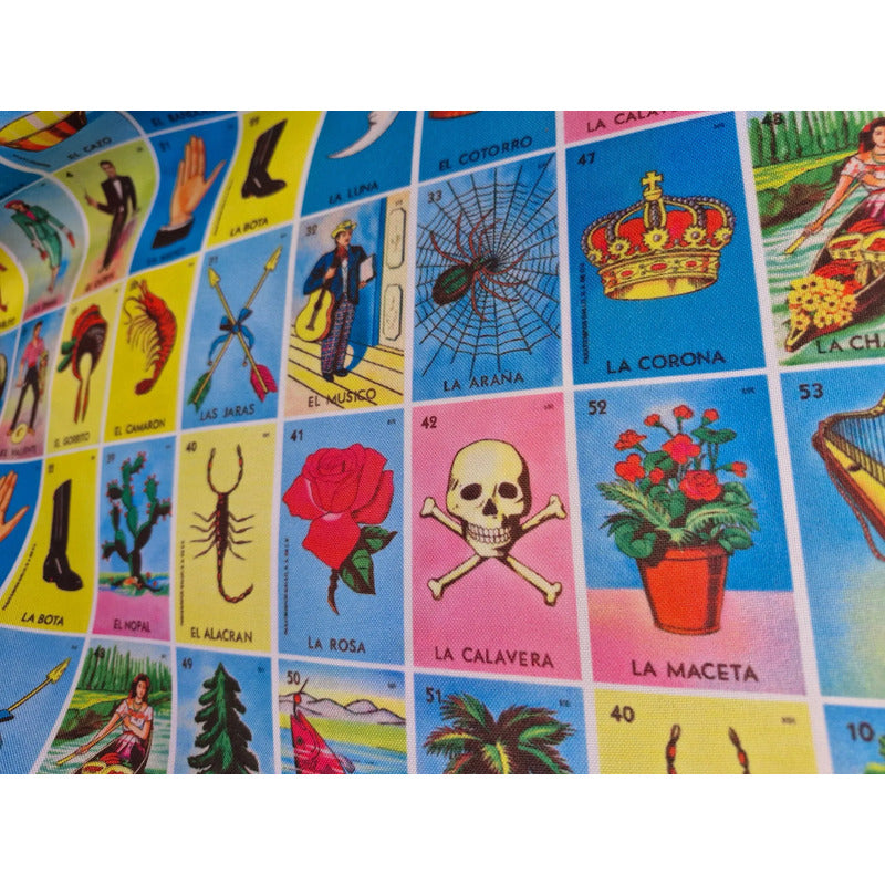 Tela Estampada De Loteria Tergal ( 1 Metro). Colores Estampado Loteria
