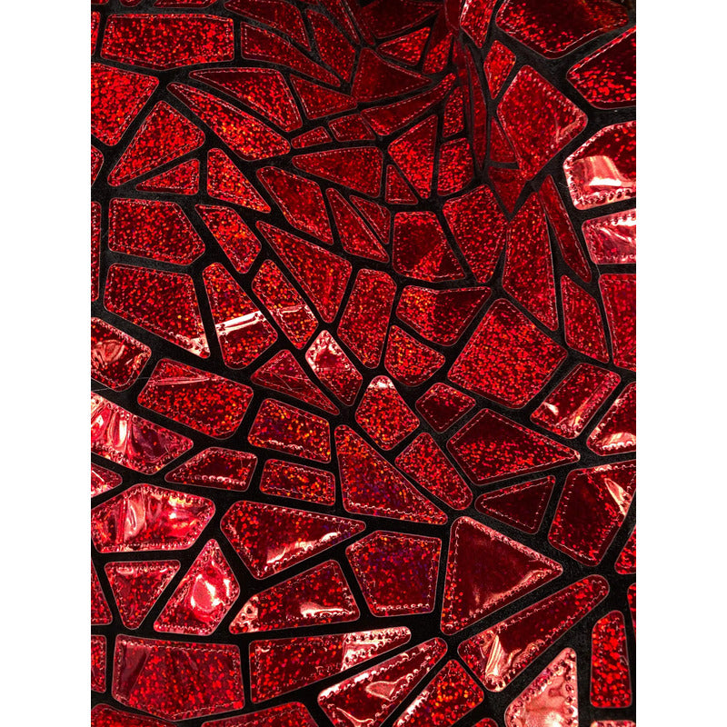 Tela Premium De Terciopelo Con Espejo Vestuario Circo (1m) Rojo Holografico
