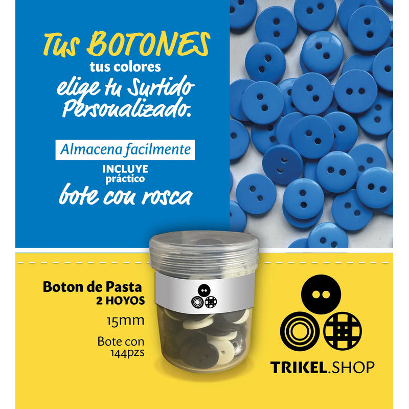 Boton 2 Hoyos 15mm Trikel / Bote Con 144pzs / Elige Tu Color