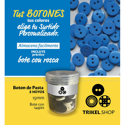 Boton 2 Hoyos 15mm Trikel / Bote Con 144pzs / Elige Tu Color