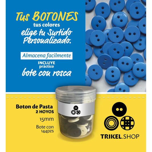 Boton 2 Hoyos 15mm Trikel / Bote Con 144pzs / Elige Tu Color