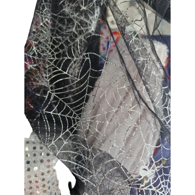 Tela Tul Con Glitter Para Disfraces Halloween (1 M) Negro Telaraña