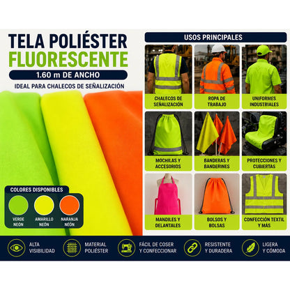 Tela Poliester Fluorescente 1.60m Para Chaleco -1mt. Amarillo Liso Neon