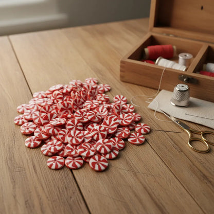 Botón Navideño Tipo Caramelo T-24 De 15mm Con 144pzas. Rojo/blanco Caramelo