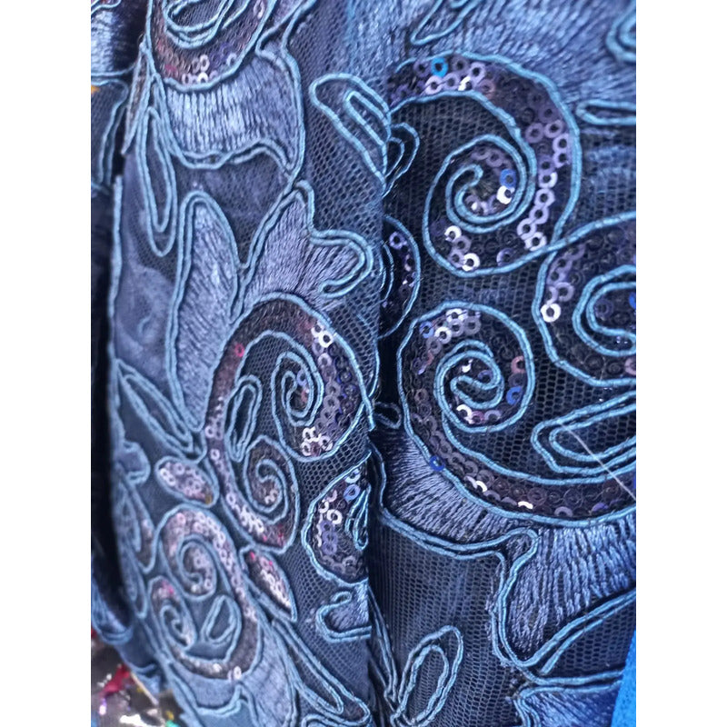 Tela Con Patrones Bordados Y Lentejuelas De Colores (1m)