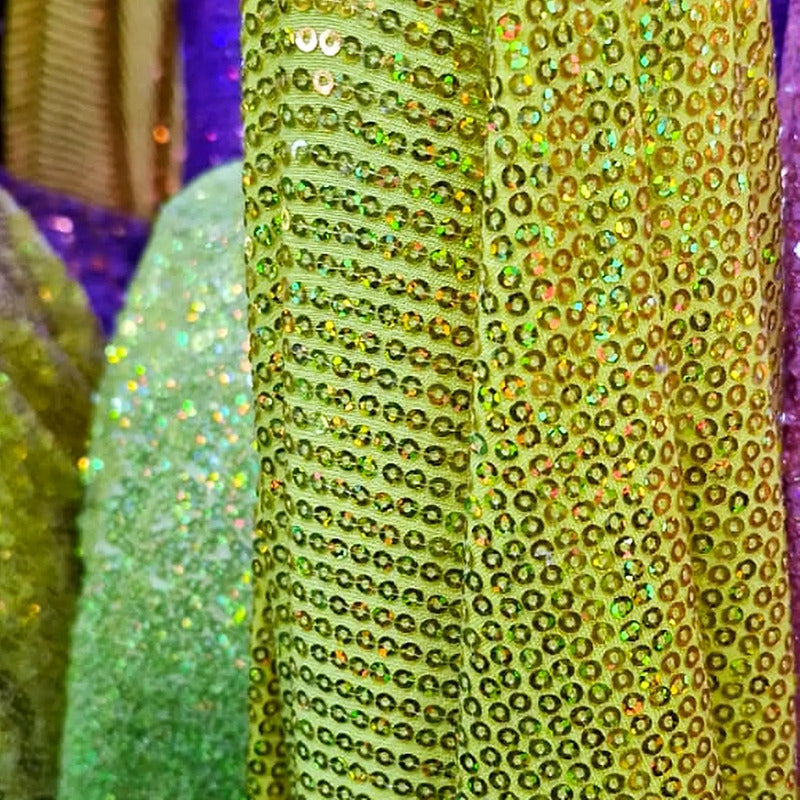 Tela Con Lentejuelas Varios Colores Vestidos De Gala (1 M) Verde Lima Holográfico
