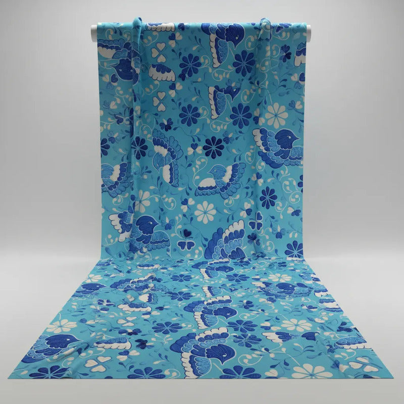 Tela Estampada Patrones México Flores Y Aves Coloridos  (1m)