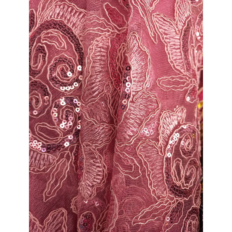 Tela Con Patrones Bordados Y Lentejuelas De Colores (1m)