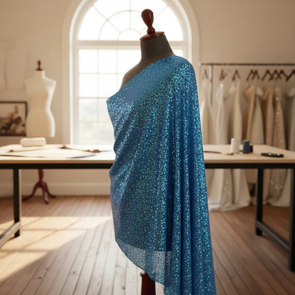 Tela Con Lentejuelas Varios Colores Vestidos De Gala (1 M) Azul Acero Holográfico