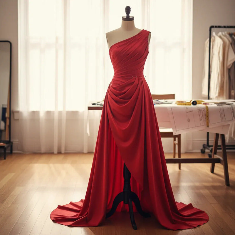 Tela Tafeta Stretch Para Vestidos De Gala Y Damas (1 Metro) Rojo