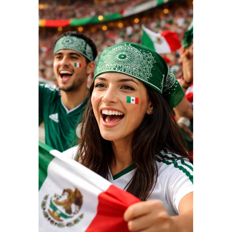 Pañuelo Paliacate México Mundial Verde (12pzas.) Verde Calendario Azteca Unica