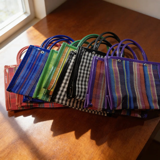 Bolsa Asa Plástico 17x19x8cm 10pzas, Colores Surtidos Multicolor Cuadros