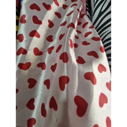Tela Satín 14 De Febrero Corazones (1 Metro) Blanco Corazones Rojos