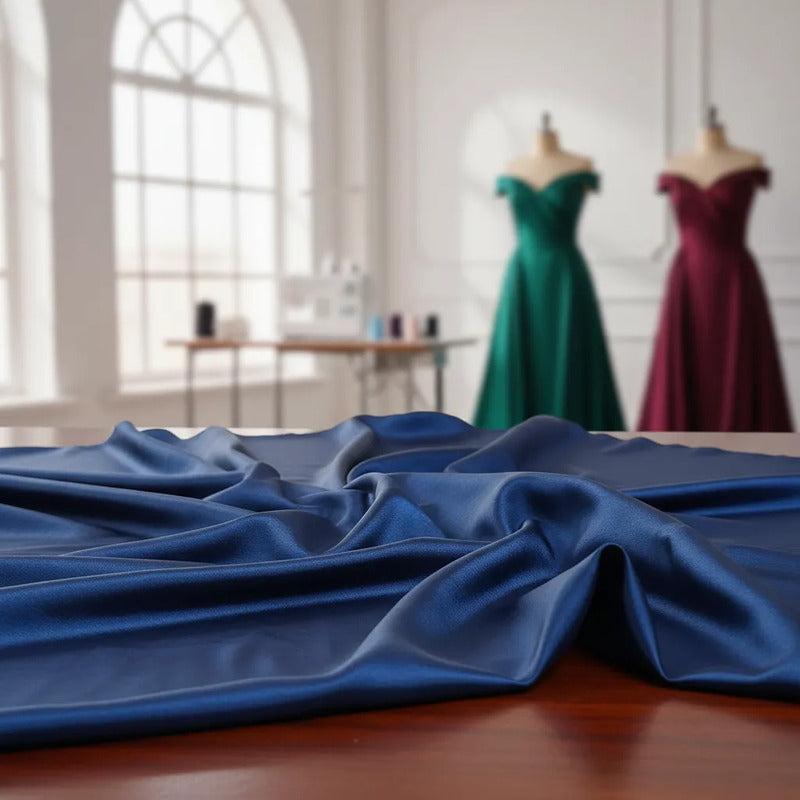 Tela Tafeta Stretch Para Vestidos De Gala Y Damas (1 Metro) Azul Petróleo