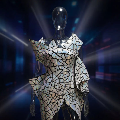 Tela Premium De Terciopelo Con Espejo Vestuario Circo (1m) Plata Holográfico