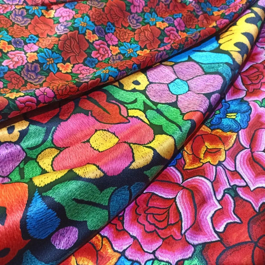Tela Estampada Patrones México Flores Aves Mayoreo (10m)