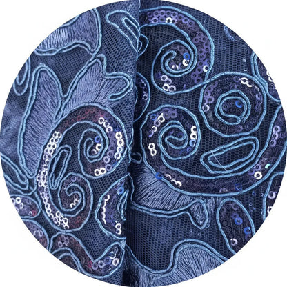 Tela Con Patrones Bordados Y Lentejuelas De Colores (1m)