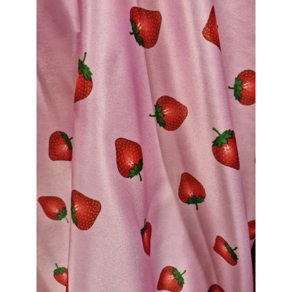 Tela Raso De Novia Fresas Color Rosa ( 1metro) Rosa Pálido Raso Fresas