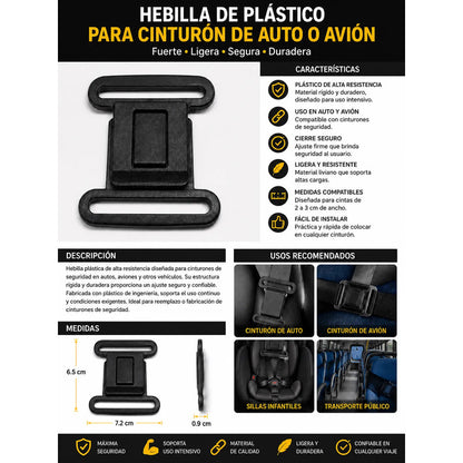 Hebilla Táctica Para Cinturon Plástico 2pLG - 4pzas Negro Liso Único