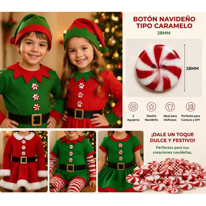 Boton Navideño Caramelo T44 De 28mm Con 72 Pzas. Rojo/blanco Caramelo