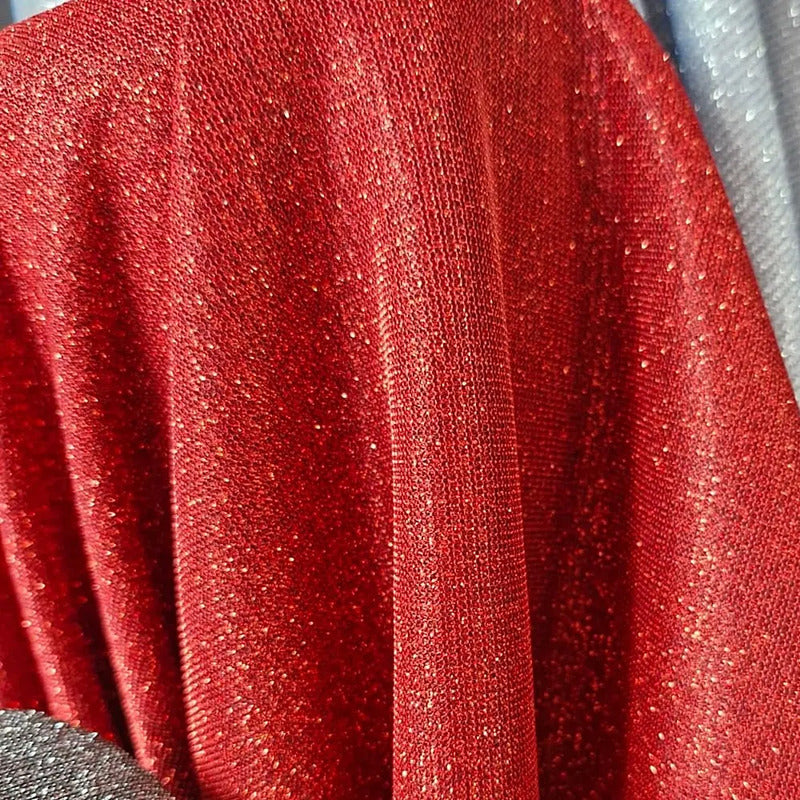 Tela De Punto Con Glitter Vestidos De Gala Graduaciones(1 M) Rojo