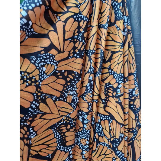 Tela bombay mariposa monarca por metro, color naranja
