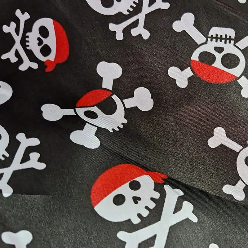 Tela Satin Estampado Disfraz Piratas Halloween (1 M) Negro Piratas