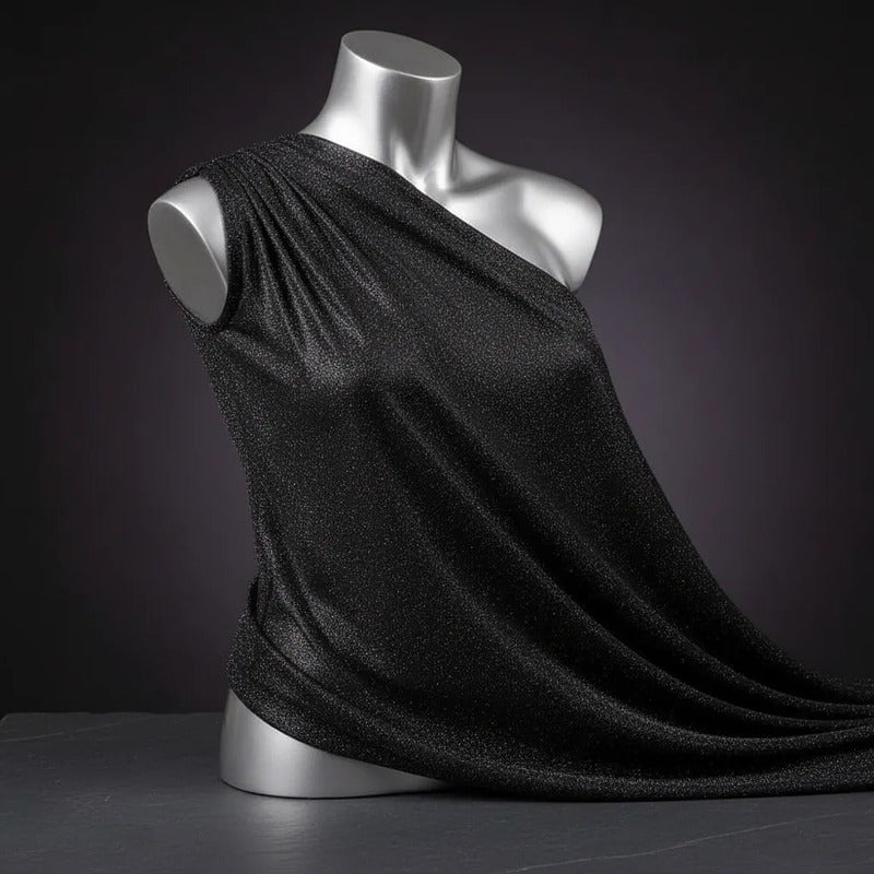 Tela De Punto Con Glitter Vestidos De Gala Graduaciones(1 M) Negro