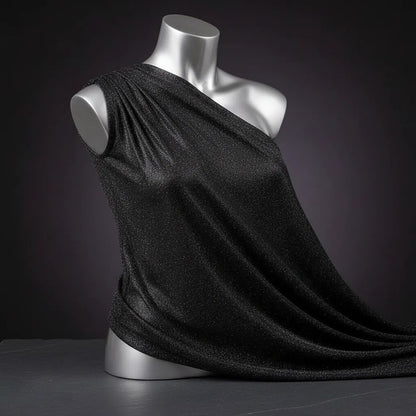 Tela De Punto Con Glitter Vestidos De Gala Graduaciones(1 M) Negro
