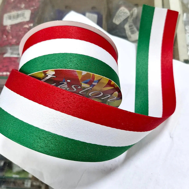 Listón Tricolor Patrio Satinado Varios Anchos (1 Rollo) Tricolor Ancho 16