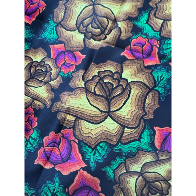 Tela Estampada Patrones Mexicanos, Bordados, Rosas (1 M)