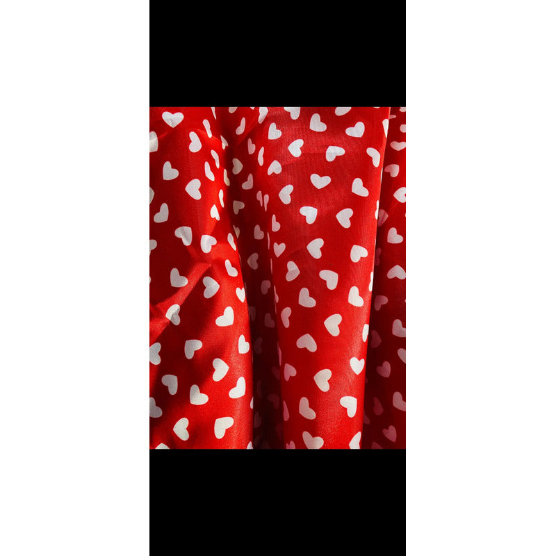 Tela Satín 14 De Febrero Corazones (1 Metro) Rojo Corazones Blancos