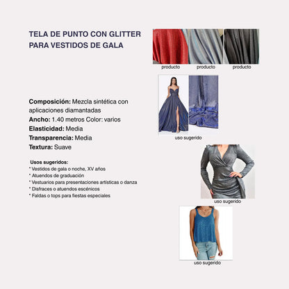 Tela De Punto Con Glitter Vestidos De Gala Graduaciones(1 M) Fucsia