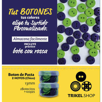 Boton 2 Hoyos 13mm Trikel / Bote Con 100pz / Elige Tu Color