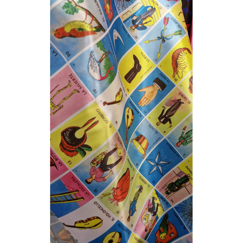Tela Satinada Estampada Loteria (1metro) Multicolor Satin Loteria
