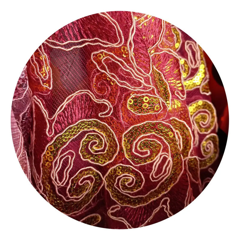 Tela Con Patrones Bordados Y Lentejuelas De Colores (1m)