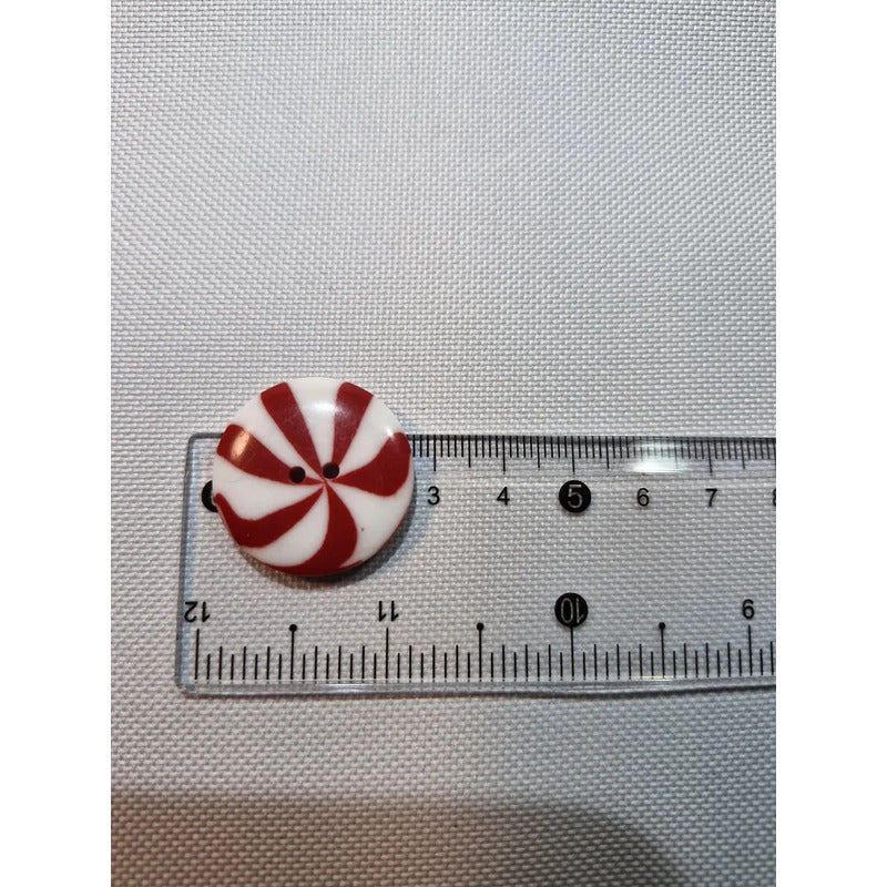 Botón Navideño Caramelo T-44 De 28mm Con 12. Pzas. Rojo/blanco Caramelo