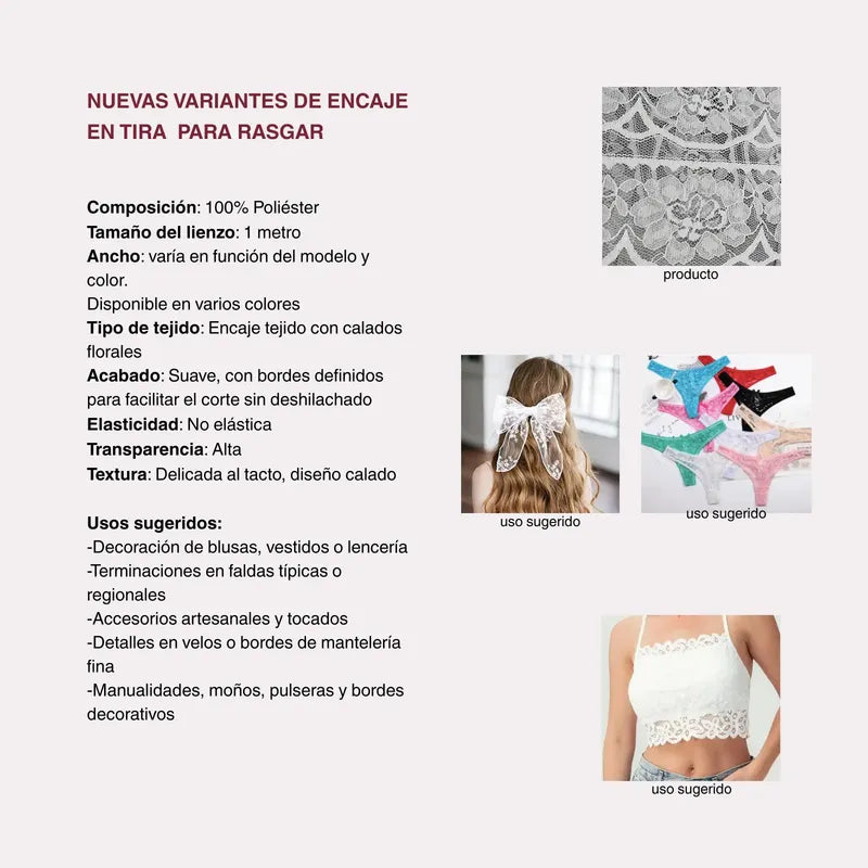 Encaje De Tira O Para Rasgar Varios Colores (1 M) Rosa Chicle