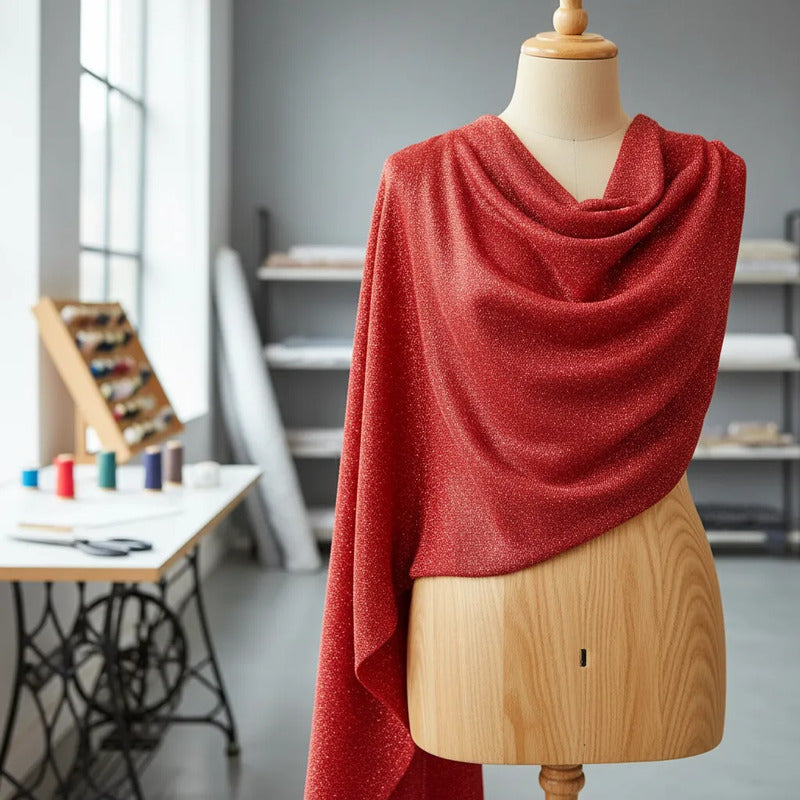 Tela De Punto Con Glitter Vestidos De Gala Graduaciones(1 M) Rojo