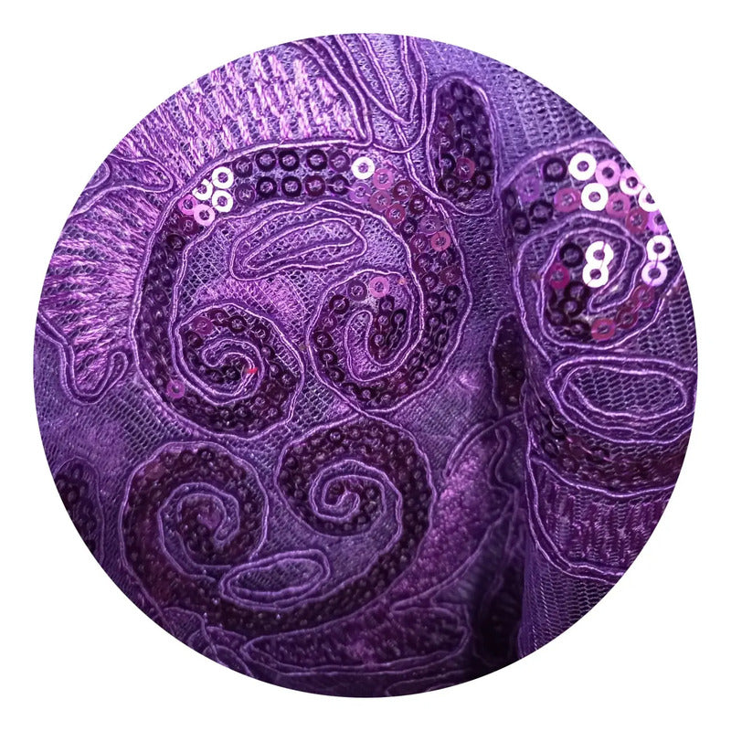Tela Con Patrones Bordados Y Lentejuelas De Colores (1m)