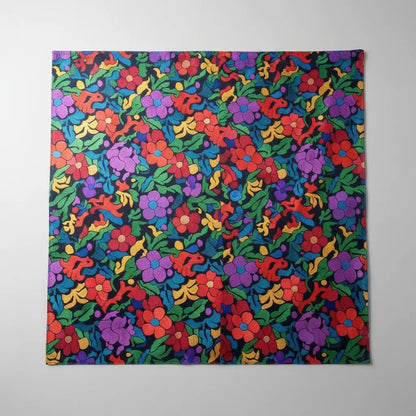 Tela Estampada Patrones México Flores Y Aves Coloridos  (1m)