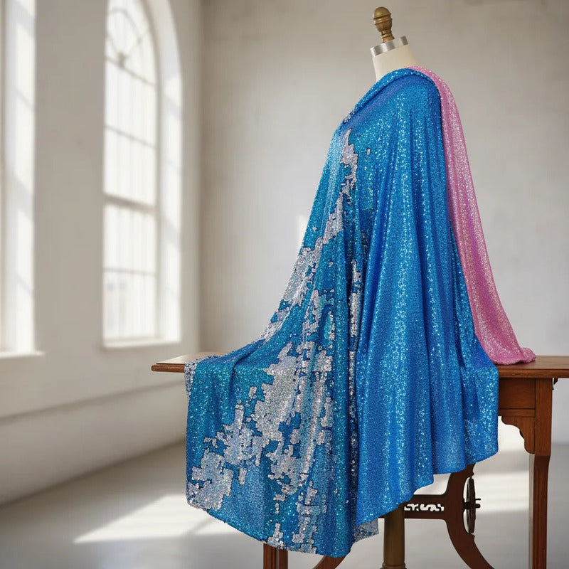 Tela Con Lentejuelas Varios Colores Vestidos De Gala (1 M) Azul Metálico
