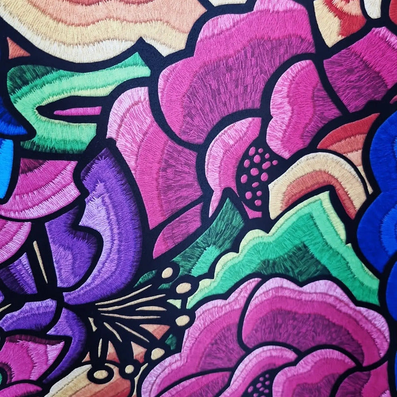 Tela Estampada Patrones Mexicanos, Bordados, Rosas (1 M)