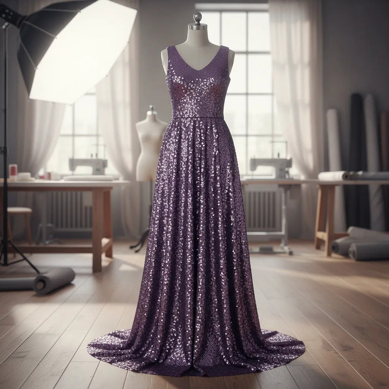 Tela Con Lentejuelas Varios Colores Vestidos De Gala (1 M) Lila Metálico